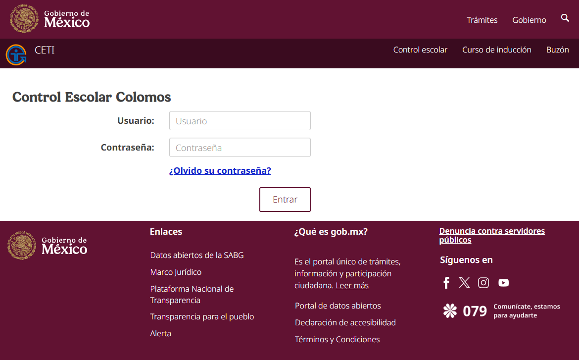 pantalla inicio secion control escolar